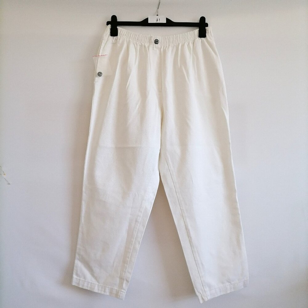 Woman Within Womens White High Rise Flat Front Pull On Straight Pants Size 18WP